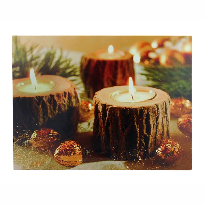 LED Flickering Woodland Candles Canvas Wall Art