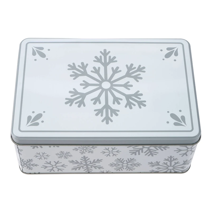 Snowflakes Rectangle Christmas Tin by Makery™