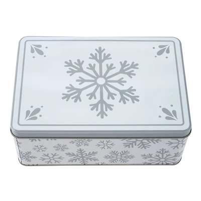 Snowflakes Rectangle Christmas Tin by Makery™