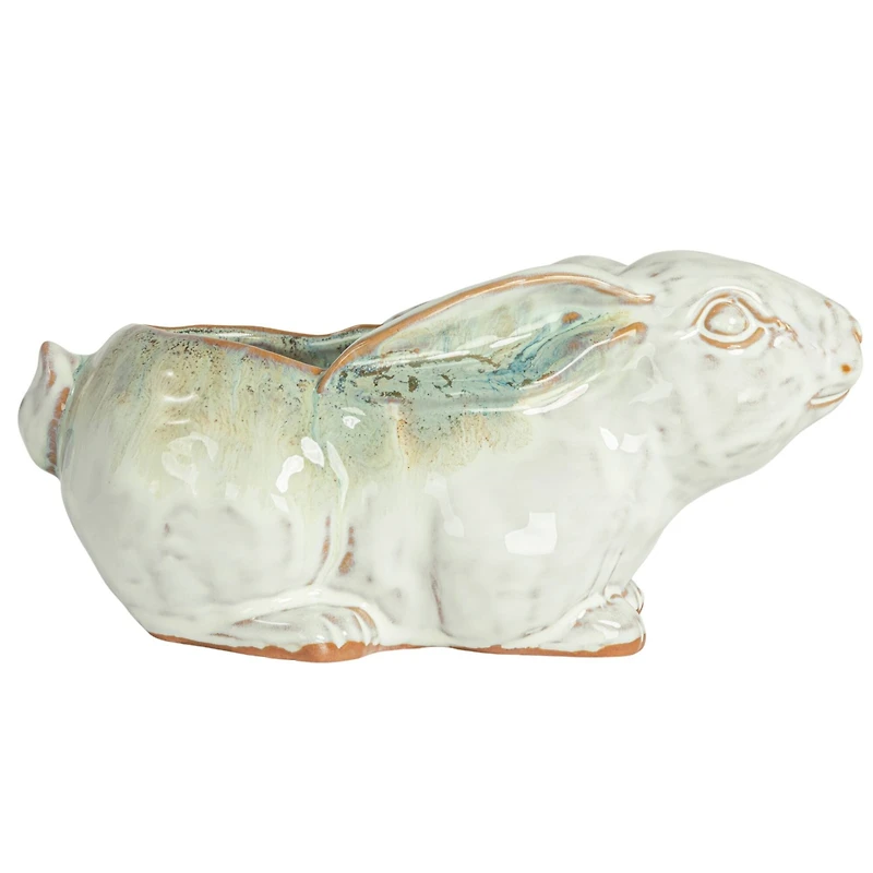 Hello Honey® 8.25" White & Marine Rabbit Stoneware Planter