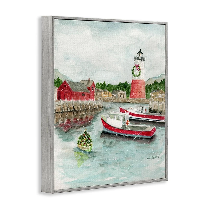 Stupell Industries Coastal Christmas Harbour Framed Giclee Wall Art
