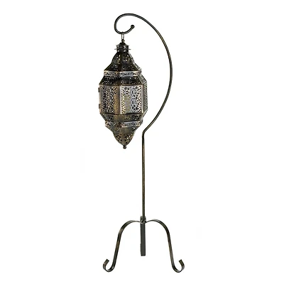 41" Metal Stand with Decorative Moroccan Candle Lantern