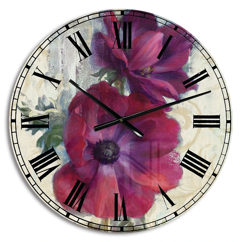 Designart 'Red Handpainted Anemone Flower Farmhouse Wall Clock