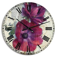 Designart 'Red Handpainted Anemone Flower Farmhouse Wall Clock