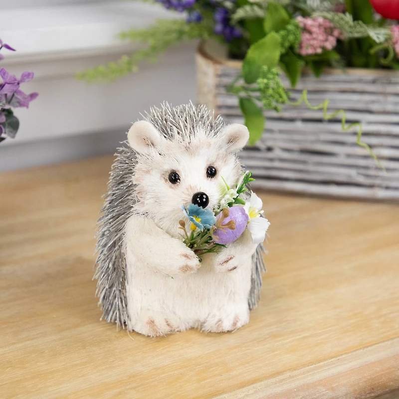 5" Cream & Gray Easter Hedgehog Floral Figurine