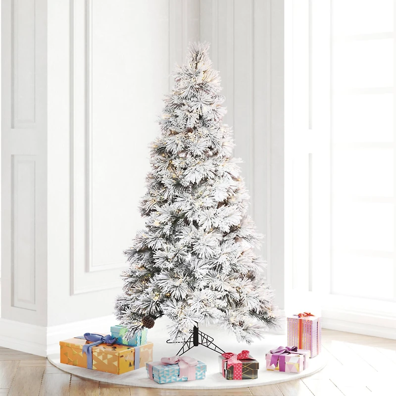 5.5ft. Pre-Lit Flocked Atka Slim Artificial Christmas Tree, Warm White LED Lights