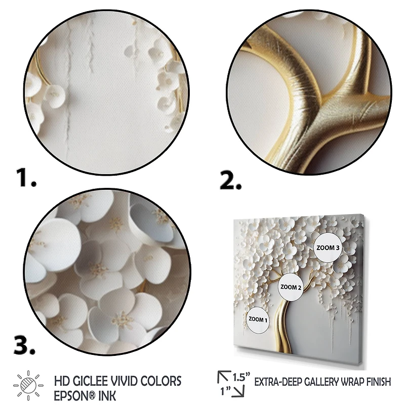 Designart "White Orchid Tree Garden Of Branches Vii" Tree Floral Wall Art For Living Room