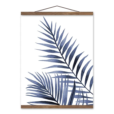 Navy Watercolor Palms Teak Hanging Canvas Wall Art