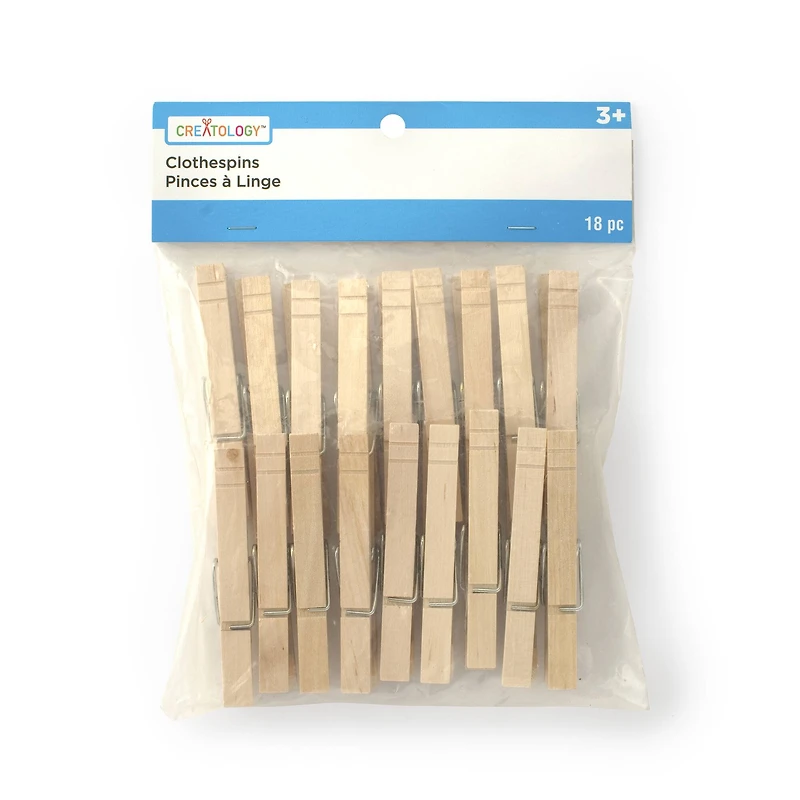 12 Packs: 18 ct. (216 total) 3.5" Wood Clothespins by Creatology™