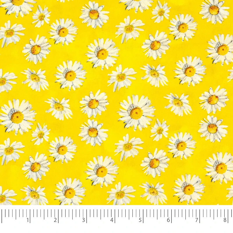 SINGER Small Daisies on Yellow Cotton Fabric