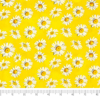SINGER Small Daisies on Yellow Cotton Fabric