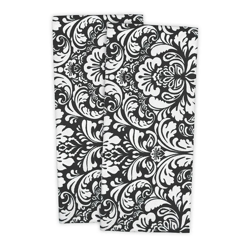 DII® Black Damask Dishtowel, 2ct.