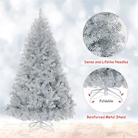 Costway 6ft. Unlit Artificial Silver Tinsel Hinged Christmas Tree with Metal Stand
