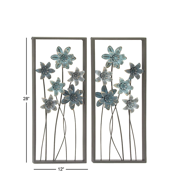 Blue & Gray Framed Floral Metal Wall Accent, 2ct.