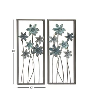 Blue & Gray Framed Floral Metal Wall Accent, 2ct.