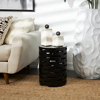Black Wood Brick Inspired Cutout Geometric Accent Table