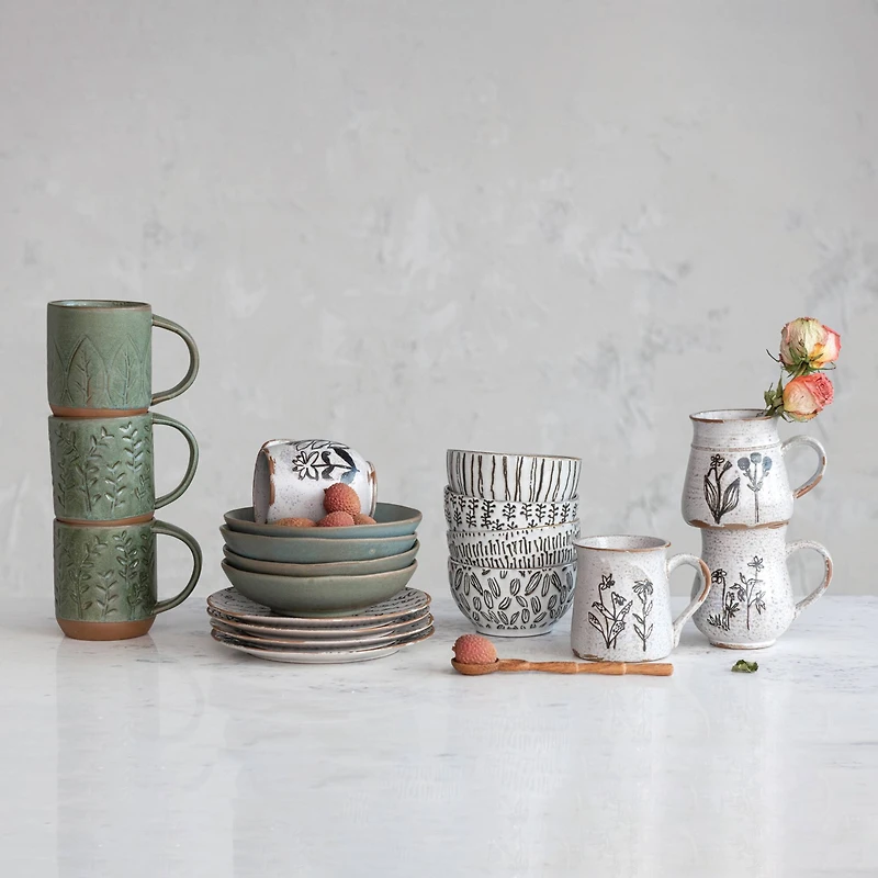 Hello Honey® Cream Floral Reactive Glaze Stoneware Mug Set