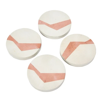 Hello Honey® Off-White and Terracotta Round Sandstone Coaster Set with Abstract Design