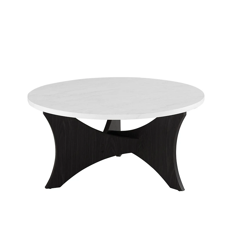 36" Faux White Marble & Graphite Mid Century 3-Leg Round Coffee Table