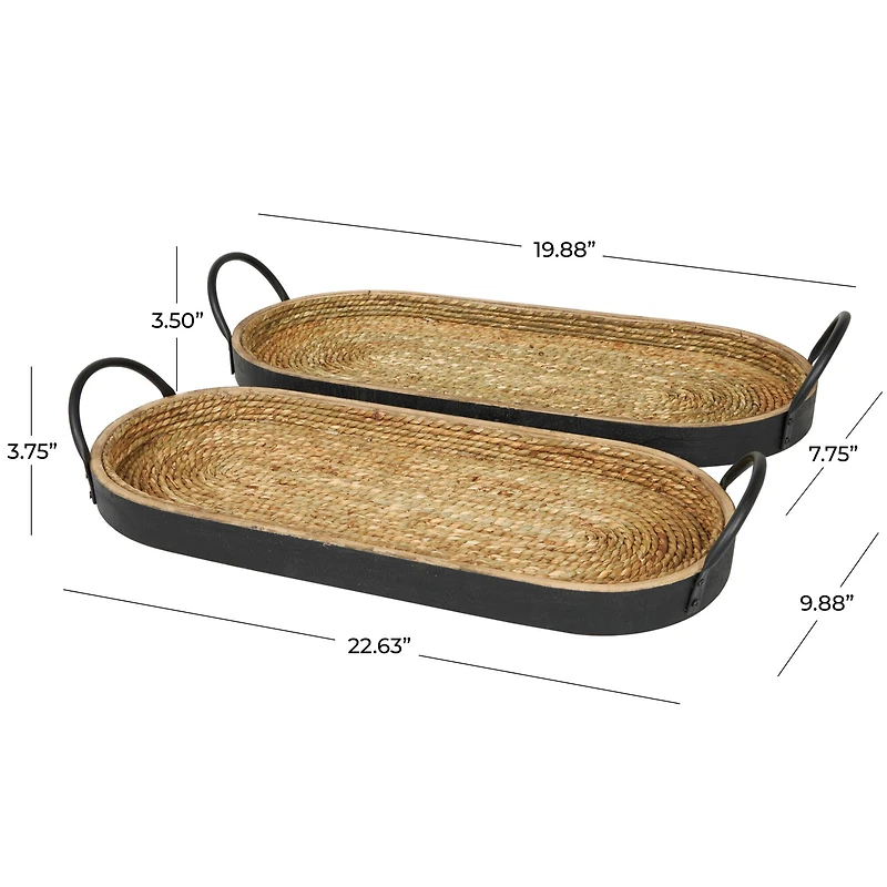 Brown Wooden Coiled Oval Nesting Tray Décor Set