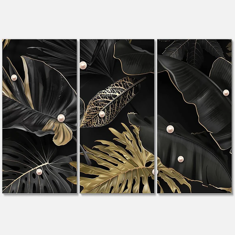 Designart - Black and Gold Tropical Leaves III