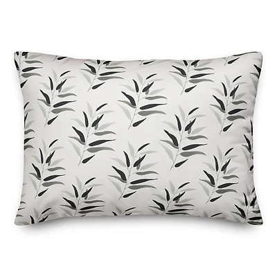 Dark Leaf Print Throw Pillow
