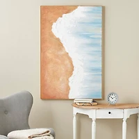  32" x 47" Blue Abstract Ocean Wave Landscape Canvas Framed Wall Art