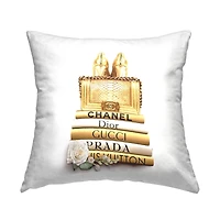 Stupell Industries Radiant Upscale Fashion Purse Designer Bookstack Throw Pillow, 18" x 18"