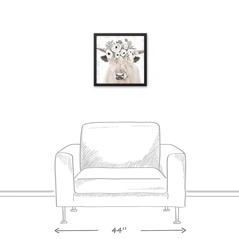 Highland Cow In A Crown 17.73" x 17.73" Black Framed Canvas