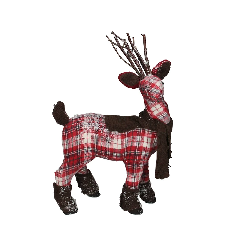 19.5" Plaid Reindeer with Brown Scarf Tabletop Figure