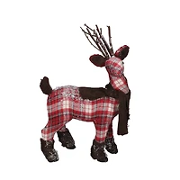 19.5" Plaid Reindeer with Brown Scarf Tabletop Figure