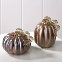 Glitzhome® 5" Blue & Gold Glittery Glass Pumpkin, 2ct.
