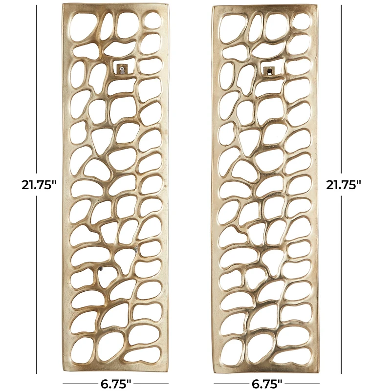 Gold Aluminum Cutouts Abstract Wall Decor Set of 2 7", 22"