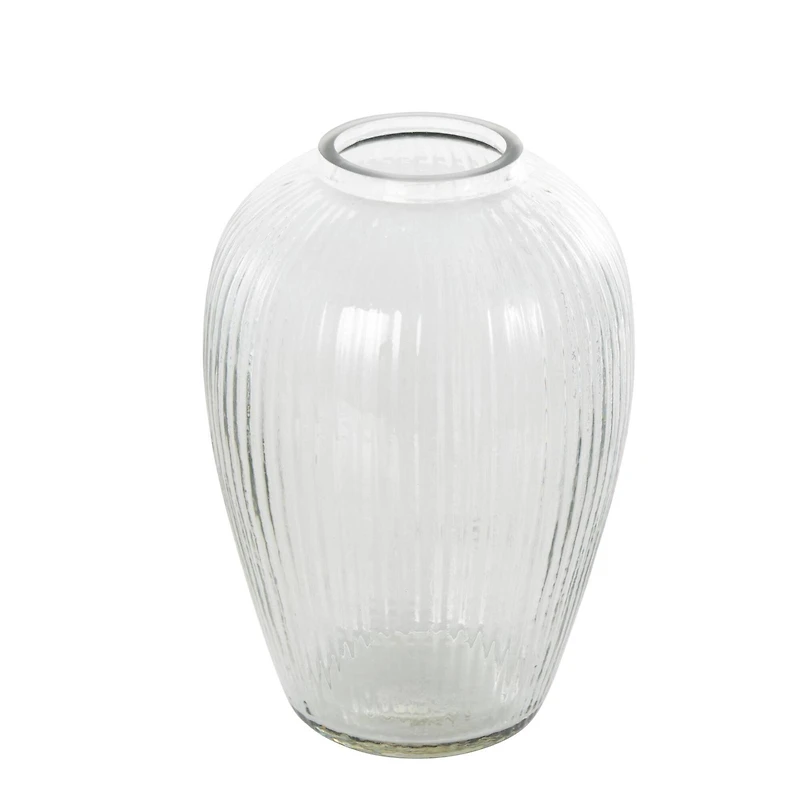 9.5" Clear Glass Ribbed Fluted Decorative Vase