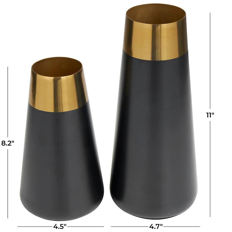 Black Stainless Steel Vase with Gold Rims Set