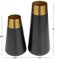 Black Stainless Steel Vase with Gold Rims Set