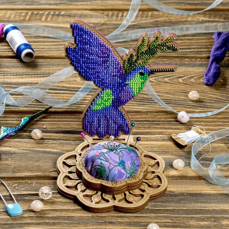 Wonderland Crafts Hummingbird Bead Embroidery on Wood Kit
