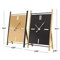 CosmoLiving by Cosmopolitan 10" Black Metal Rectangular Angled Clock Set with Gold Accents & Cutout Tick Hour Markers