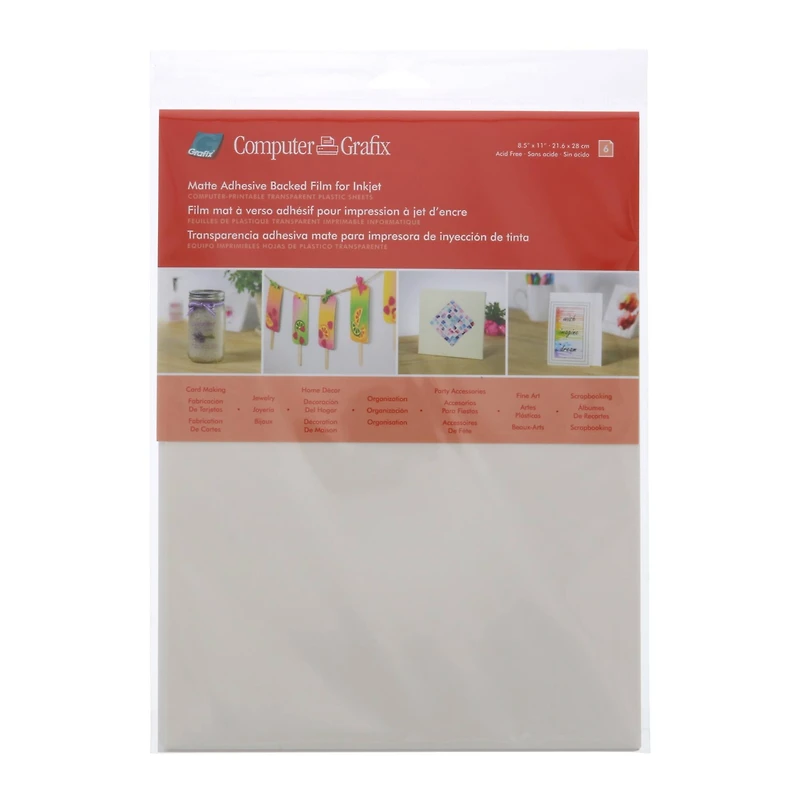 Grafix® 8.5" x 11" Matte Inkjet Adhesive Backed Clear Film, 6ct.