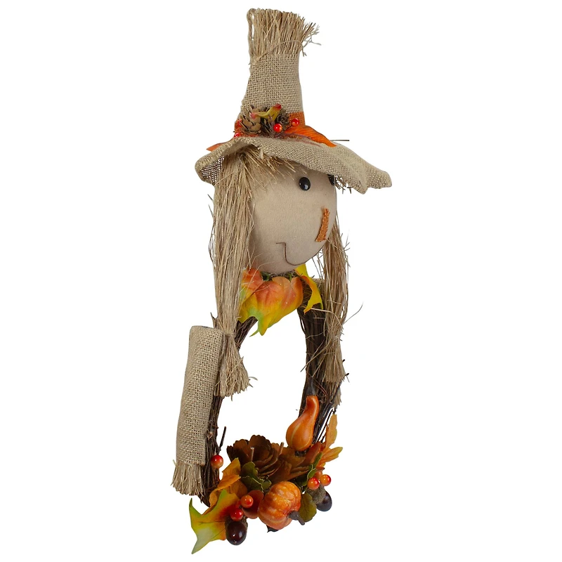 20" Yellow & Tan Fall Harvest Scarecrow Wreath Wall Decor