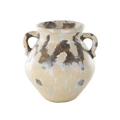 13" Cream Ceramic Vase with Curved Handles