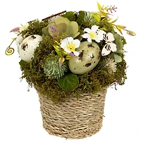 7" Wooden Mixed Floral & Easter Egg Artificial Arrangement
