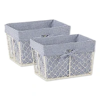 DII® Medium Antique White Chicken Wire Basket with French Blue & White Gingham Check Liner, 2ct.