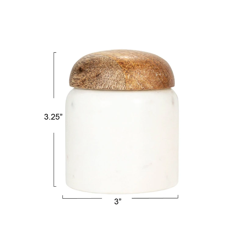 Hello Honey® 3.25" White Marble & Mango Wood Pinch Pot with Lid