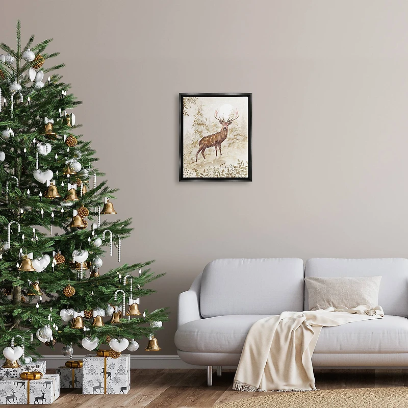 Stupell Industries Elk Snow Covered Forest Black Framed Floater Canvas Wall Art