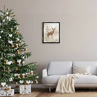 Stupell Industries Elk Snow Covered Forest Black Framed Floater Canvas Wall Art