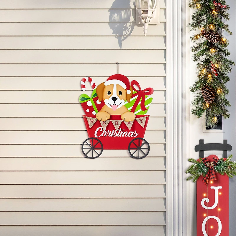 Glitzhome® 24" Metal Christmas Dog and Gift Cart Yard Stake