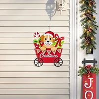 Glitzhome® 24" Metal Christmas Dog and Gift Cart Yard Stake