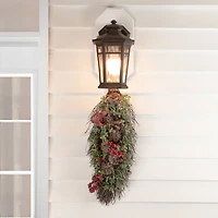 28" Unlit Glittered Boxwood, Pine Cones & Red Berry Teardrop Swag