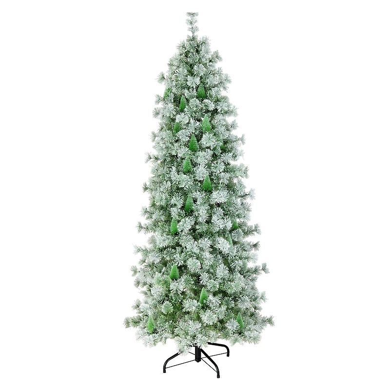 7.5ft. Pre-Lit Snowy Bottle Brush Slim Artificial Christmas Tree, Clear Lights